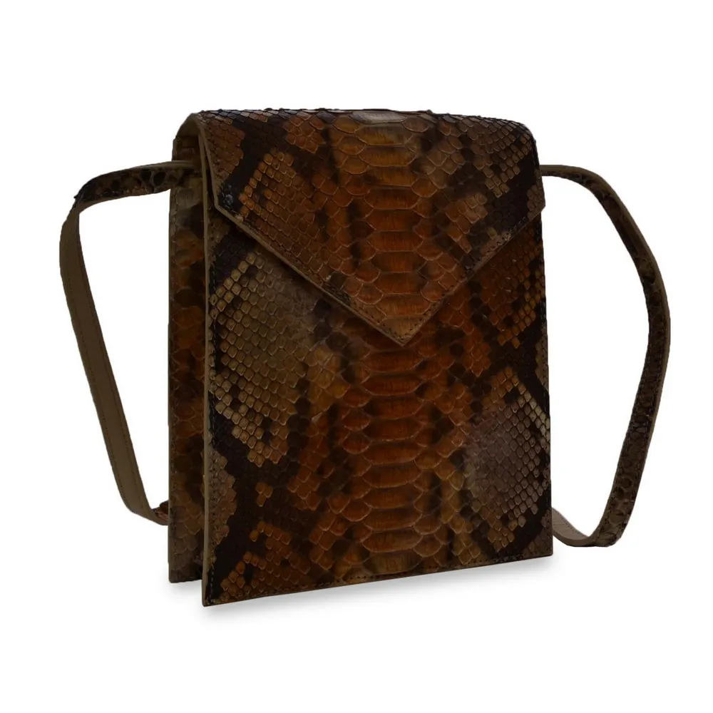 Geanta Fresia, piele de piton — Maro camel, taupe, nuante de maro