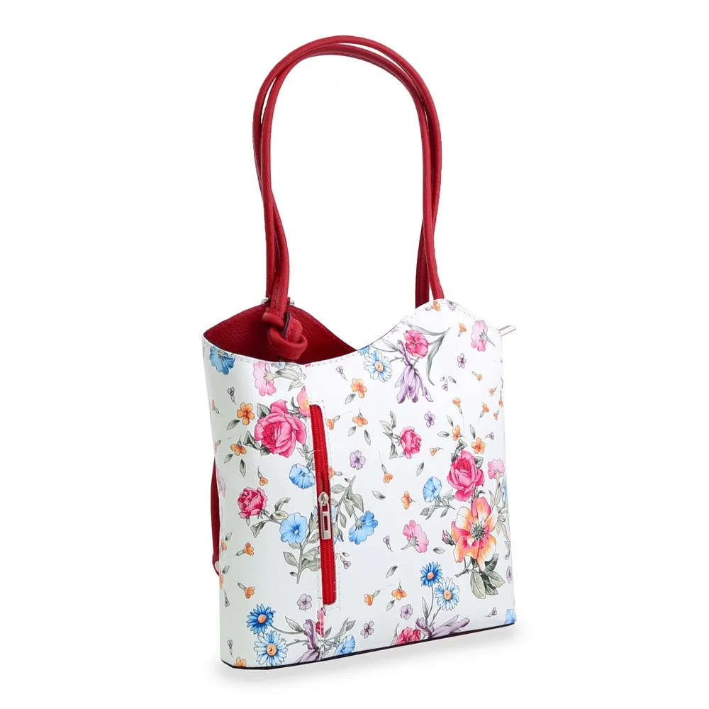 Geanta Jupiter — Alb floral + manere rosii