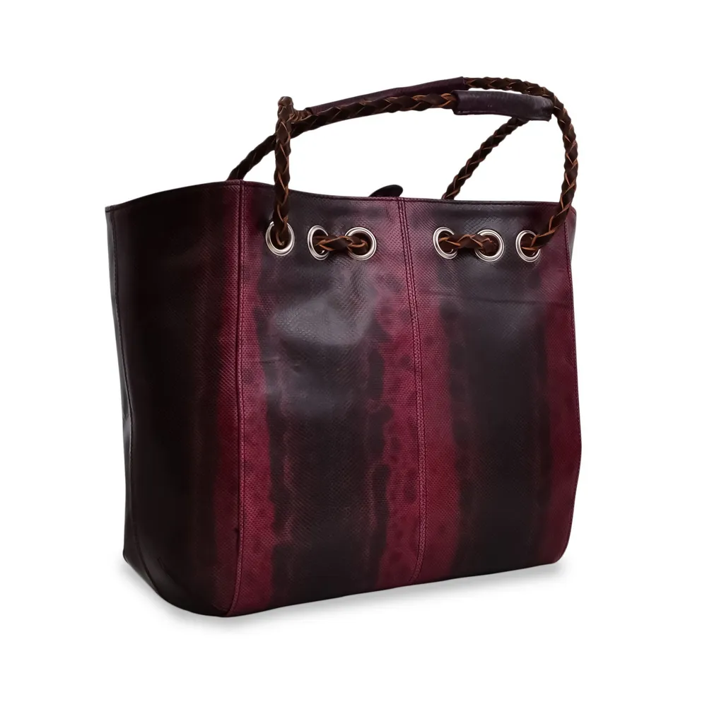 Geanta Mimosa, piele de sarpe Karung — Bordo