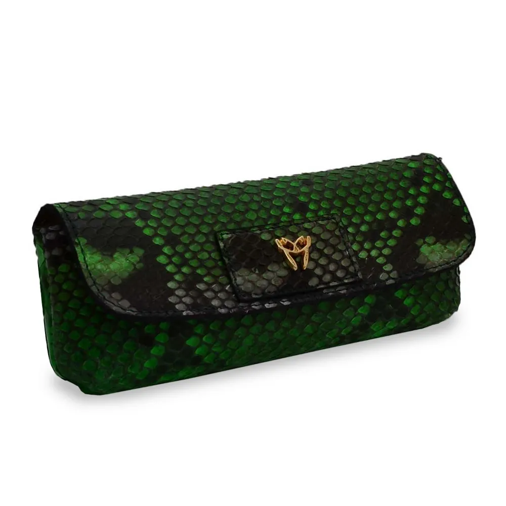 Lux - Toc pentru ochelari, piele de piton — Verde